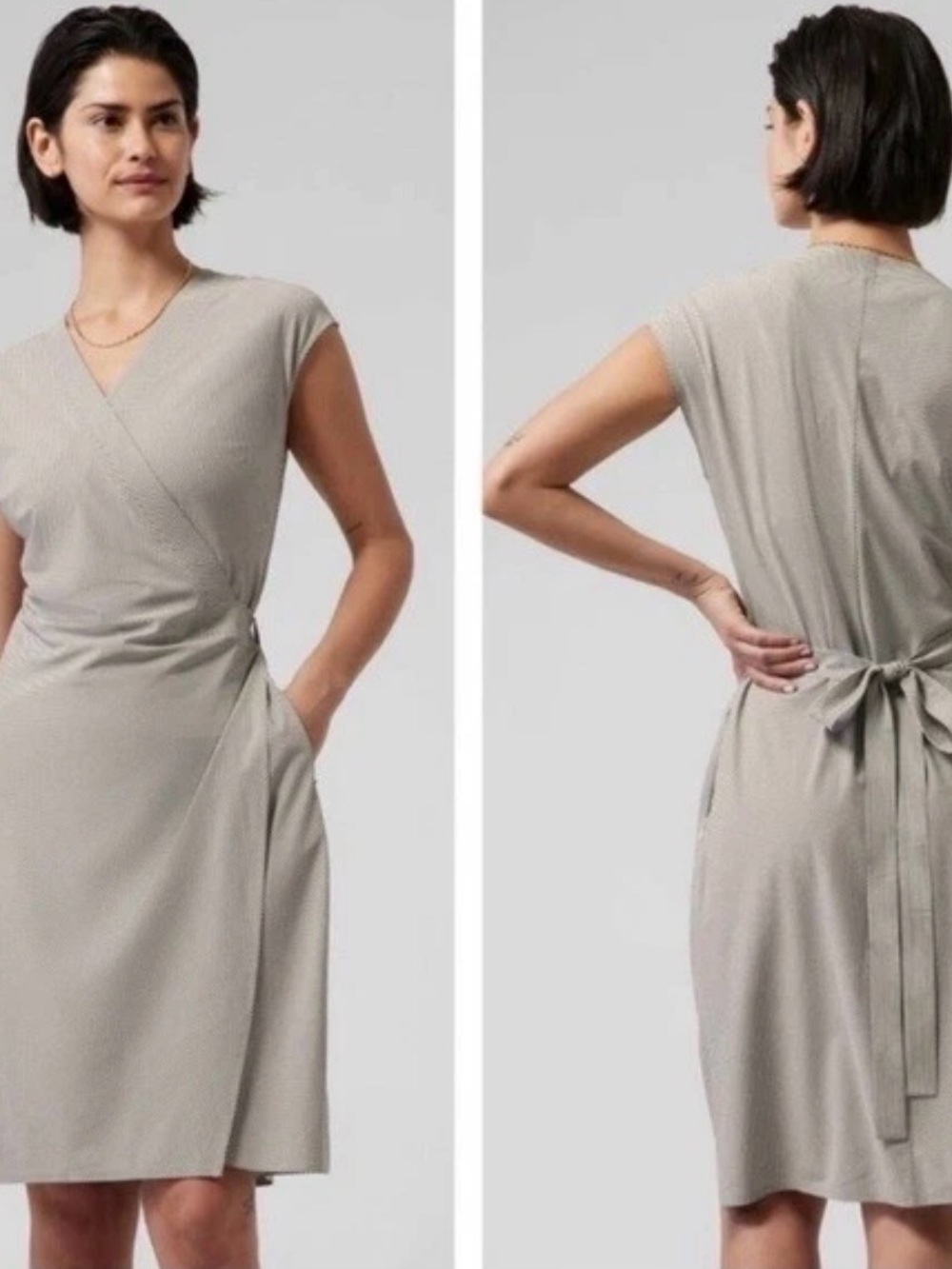 Athleta Striped Newport Wrap Dress XL Gray NWT Euro Summer Vacation Packable
